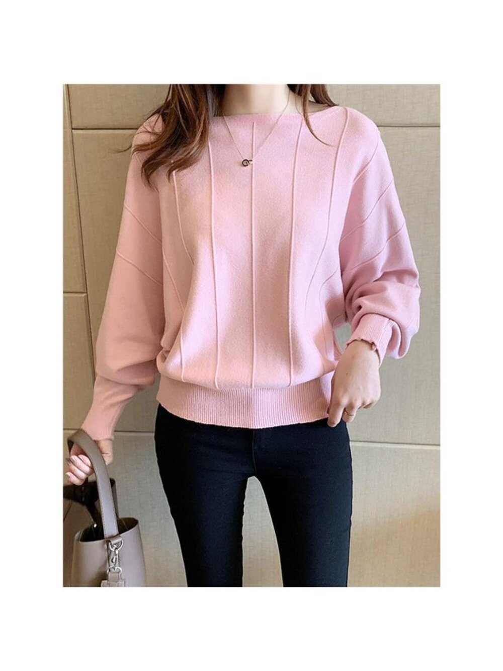 Ribbed Hem Batwing Sleeve Knit Top